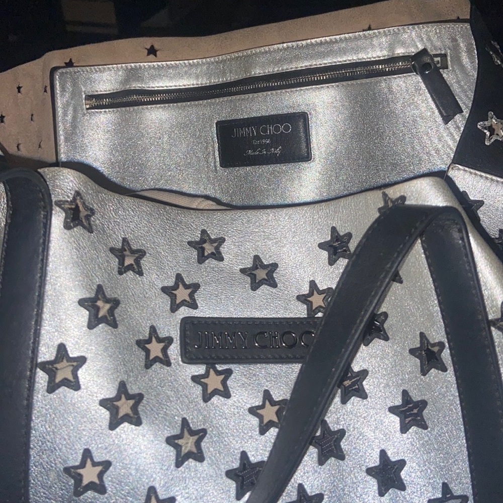 /traded/Jimmy Choo: Sofia, Pimlico Star ⭐️ Punching 🥊 Tote Bag Silver &Black - Picture 8 of 16